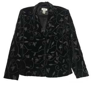Bob Mackie Velvet Black Gray Floral Embroidered Blazer Jacket Womens Sz 14